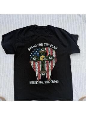 Green Bay Packers Black Graphic T-Shirt Stand for the Flag Kneel for the Cross